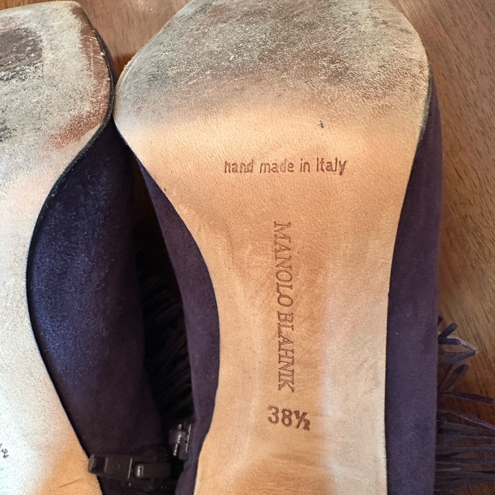 Manolo Blahnik Suede Fringe Ankle Booties | Peep Toe | Made in Italy | Size 38 - Picture 5 of 13